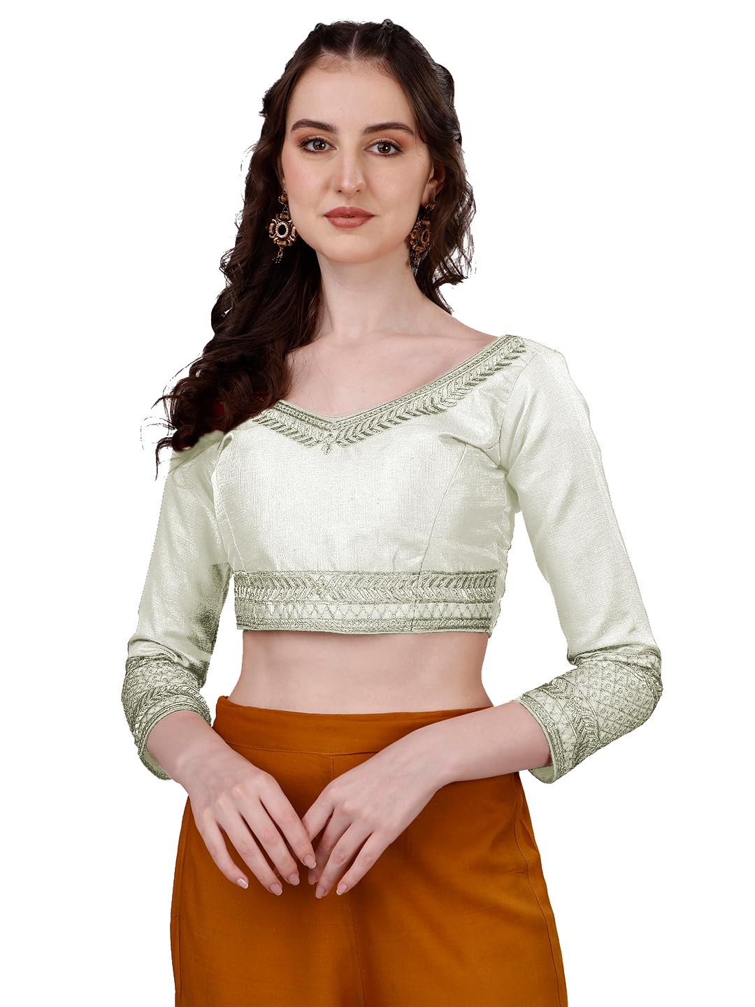 Sumaira Tex Women's Milan Silk Heavy Embroidery with Sequins Worked Full Sleeve Fancy Saree Blouse