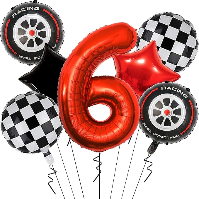 Amazon.com: Race Car Birthday Decorations - 40 Inch Mylar Red Number 6 ...
