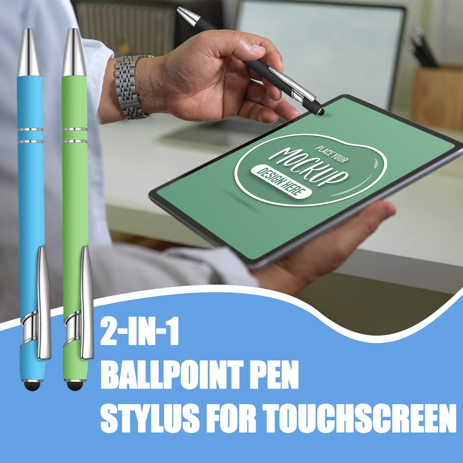 Kugelschreiber mit Eingabestift, 2-in-1-Kugelschreiber für Touchscreens, 2-in-1 Dankesstift, Geschenk für Kollegen, Kollegen, Büro, 100 Stück (mehrfarbig)