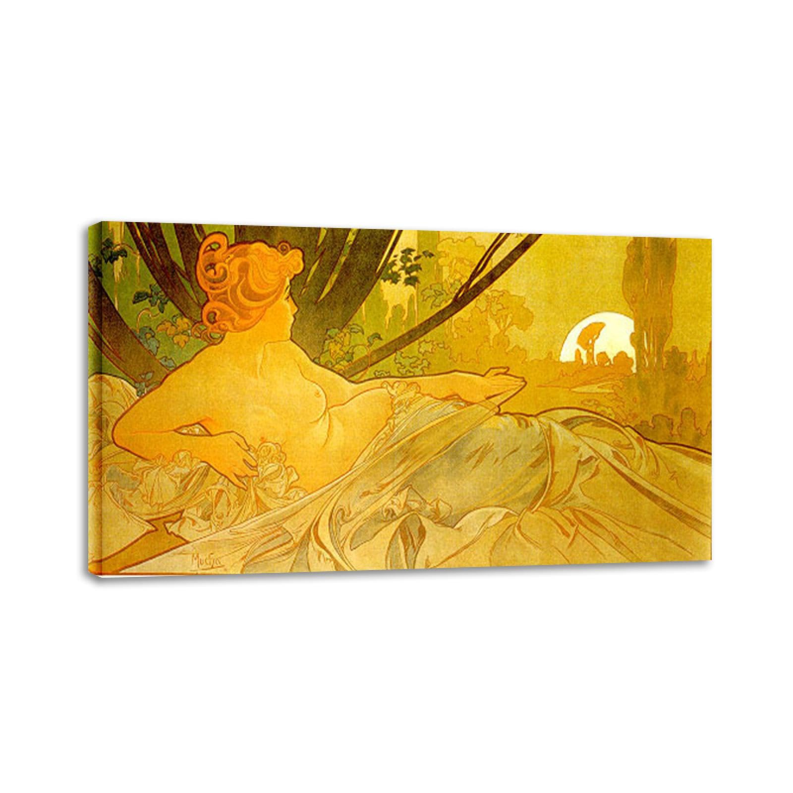 RYLJCZ Amanecer de Mucha Alphon -Pinturas famosas Reproducción - Impresión en lienzo vintage para pared -Enmarcado. Póster de arte decorativo para salón. 60x110 cm (23,7 x 43,3) enmarcado
