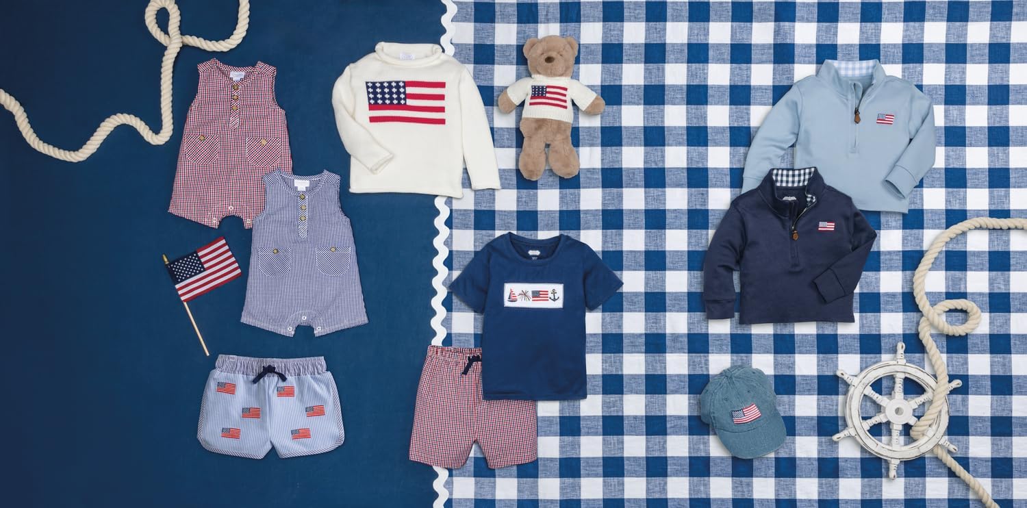 Mud Pie Toddler Boy Light Blue Flag Quarter Zip Pullover