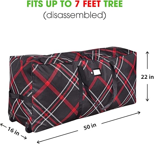 Miniatura 6 de ProPik Bolsa de almacenamiento con ruedas para árbol de Navidad, se adapta a hasta 7.5 pies de alto, árbol de vacaciones desmontado, 22 x 16 x 50