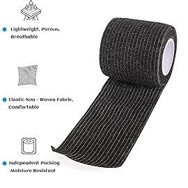 36 Rolls Black Sensi Wrap Elastic Self Adhesive Bandage Wrap 2 Inch, Breathable Cohesive Bandage, Ankle Sprains Swelling Sports Athletic Grip Tape, Dogs Pet Vet Wrap