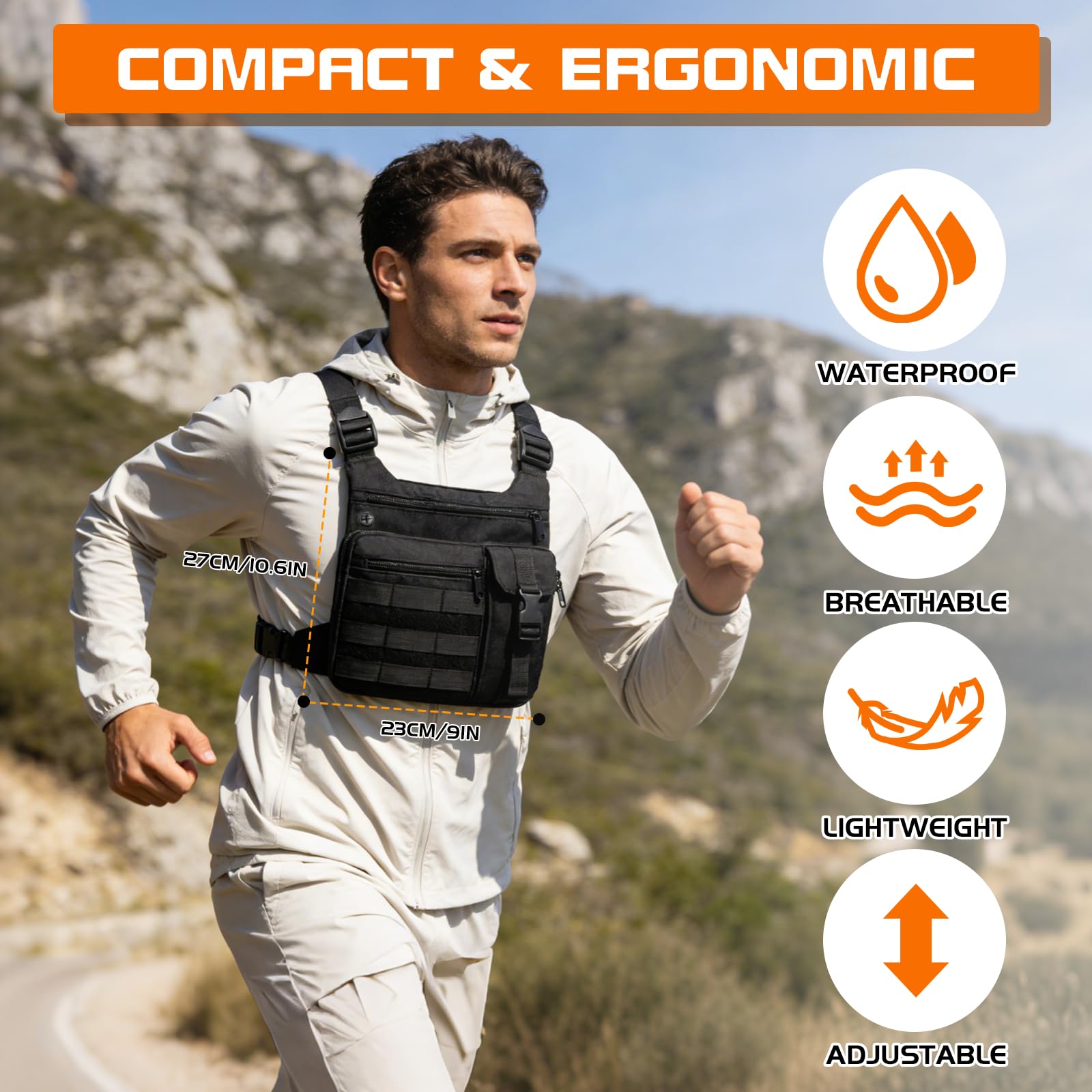 KINGSLONG Gilet da corsa, marsupio per uomo e donna, marsupio (fondina A) | | Zaino tattico leggero, CCW, EDC, da viaggio, per attività all'aperto, ciclismo, escursionismo, allenamenti, viaggi