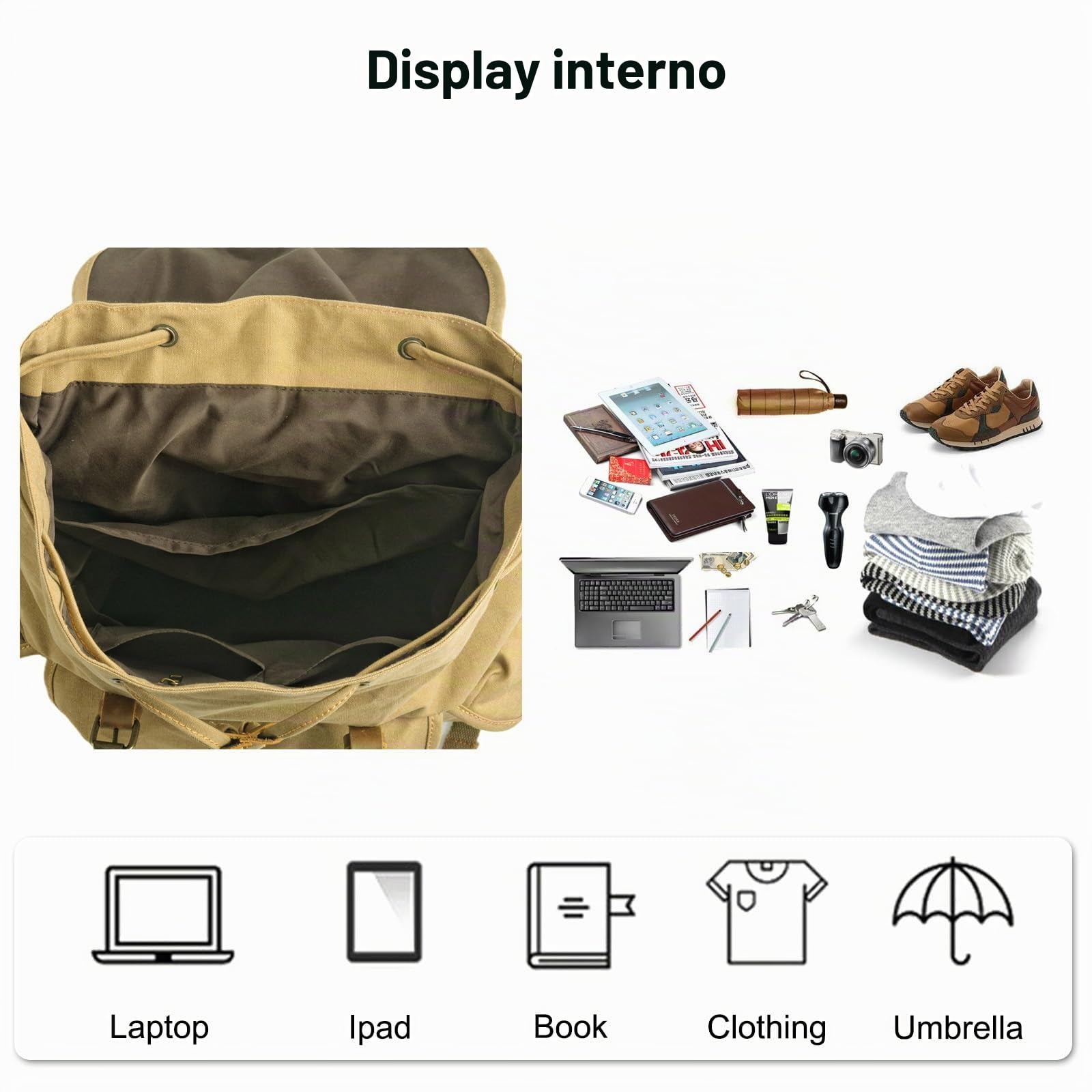 FANDARE Tela Zaino da Escursionismo Zaini Zainetto Trekking Borsa a tracolla Zaino Scuola Cartella Borsone con Couliss Zaino da Campeggio Viaggio Grande per Uomo Donna Sportivo Zaini da hiking