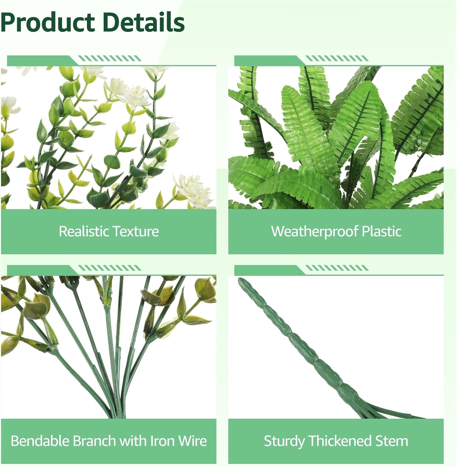 24 Bundles Outdoor Artificial Plants, Fake Greenery Stems, Realistic Ferns Shrubs, Faux Outside Hanging Plants, Easy Styling & Low Maintenance, Waterproof for Garden, Porch, Patio - Image 7