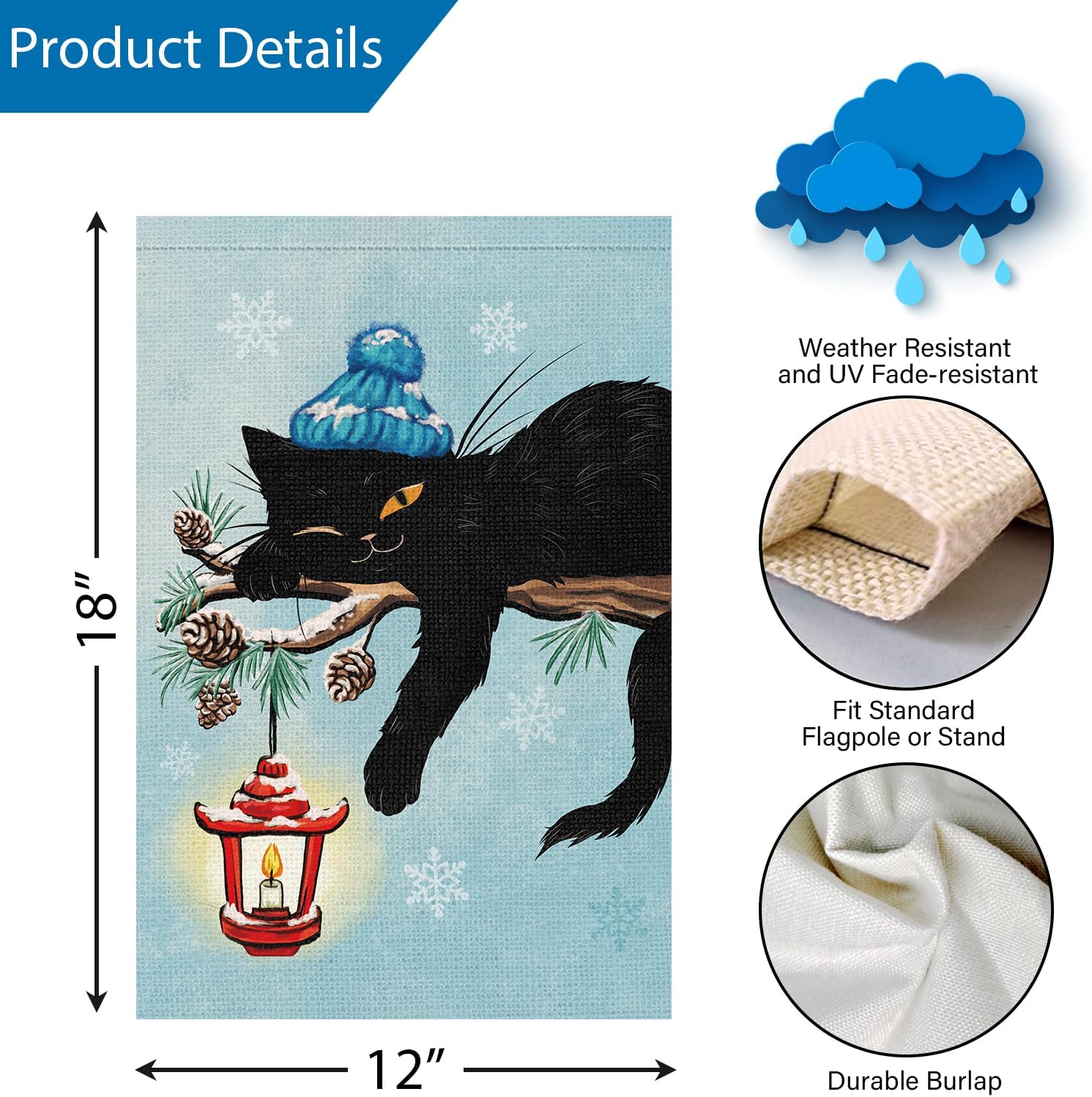 Louise Maelys Welcome Winter Garden Flag 12x18 Double Sided, Burlap Small Snow Yard House with Black Cat for Outside Outdoor Decoration - Image 4