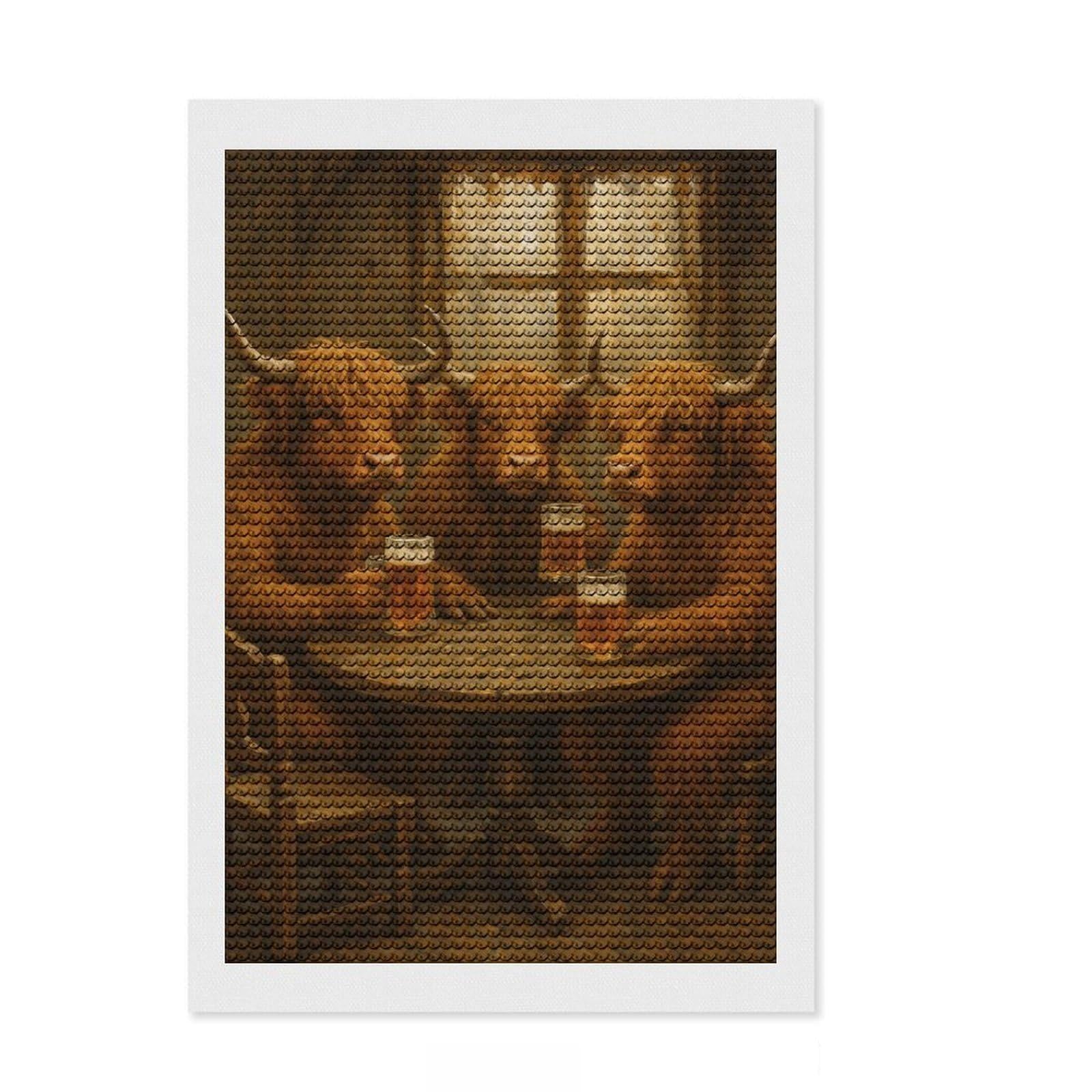 Junmoney Cows Drinking Beer at A Table Diamond Art Canvas 8"x12", Adhesive Canvas, Calming Craft to Unwind, Boho Decor, Birthday Gift, Easy to Enjoy