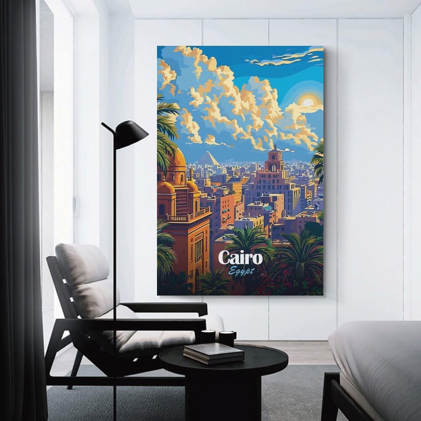 Junmoney Cairo, Egypt Cityscape Illustration Decorative Wall Artwork, 24x36inch(60x90cm), for Corridors, Hallways Or Apartment Entries, Home Artwork for First Impressions