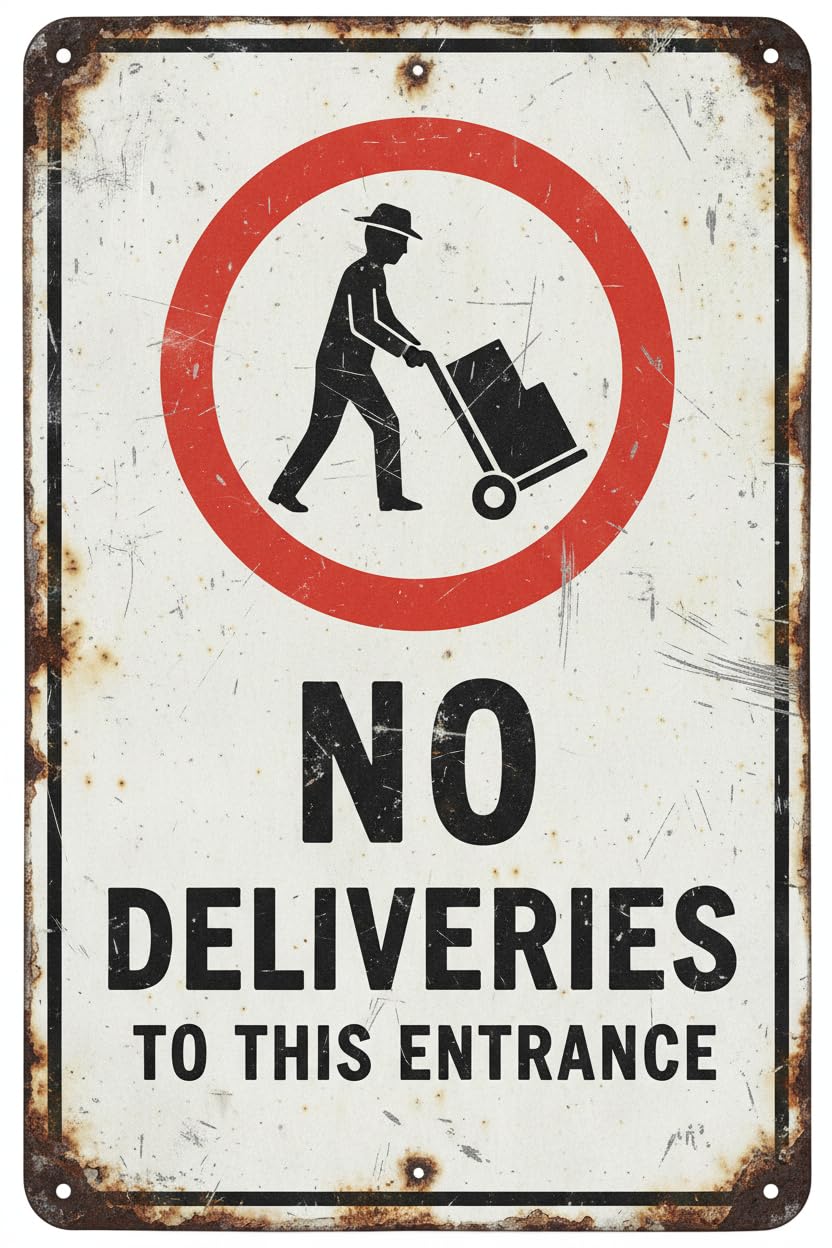Wall Decor No Deliveries To This Entrance Mail Deliveries Restriction Area Alert Caution Warning Notice Aluminum Metal Tin 8x12Inch Sign Plate Vintage Signs Plates Printed