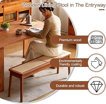 JHDXL Indoor Bench Wicker for Entryway Bench, Solid Wood Dining Bench, for Living Room, Dining Room, Hallway, Bedroom, Entryway, Bathroom(Brown,80cm/31.5in)