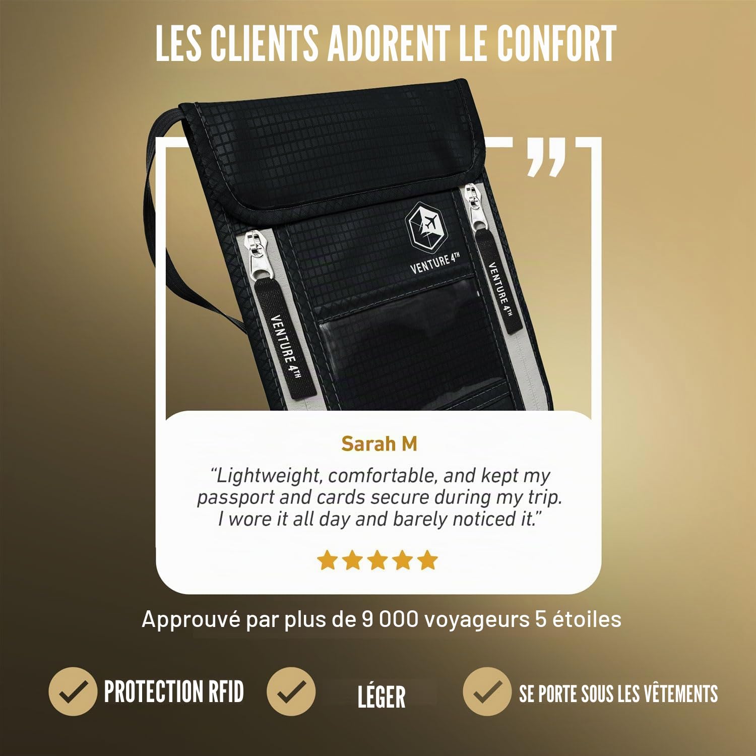 Pochette Tour de Cou Voyage Ceinture et Protection RFID (Black)