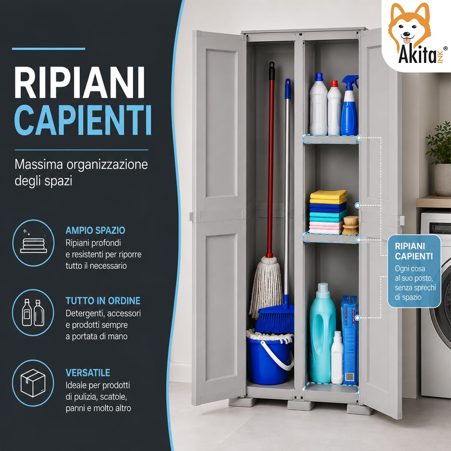 AKITAInk Armadio Portascope Simplex in Plastica con 1 Ripiano Grigio | Multiuso, Versione Portascope, Disponibile anche in Panna