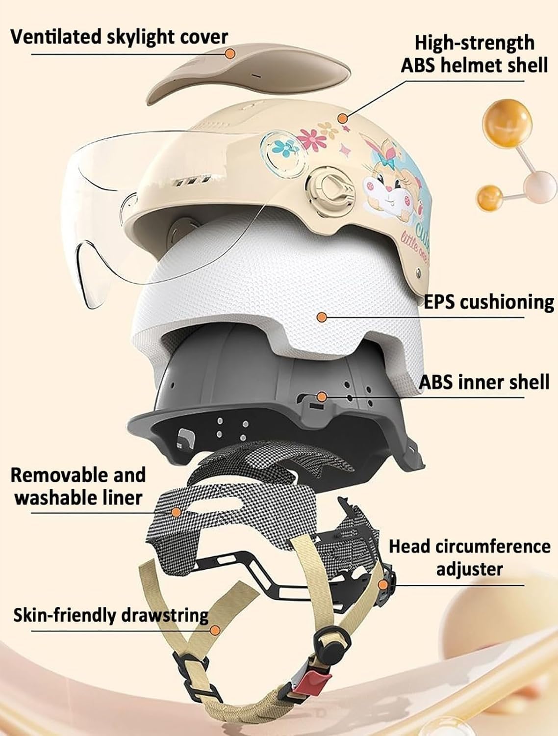 Casco da Moto Aperto per Bambini e Bambine dai 3 ai 12 Anni, omologato DOT FMVSS 218 e ECE 22.06, Casco da Scooter alla Moda con Visiera Parasole Retrattile. A,50-56CM