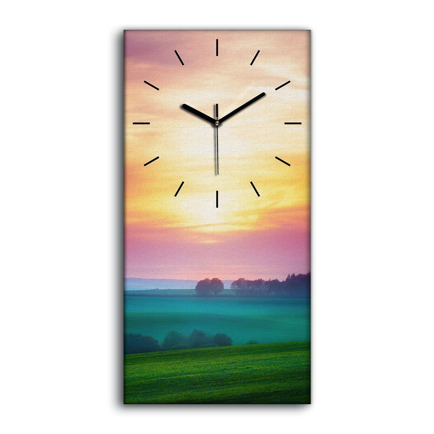 Horloge sur toile art moderne 30x60 cm tableau paysage silencieux haut de gamme avec mains noires