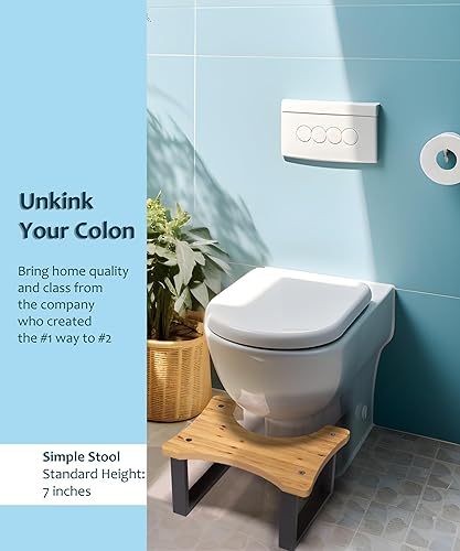 Miniatura 2 de REGIS Taburete de inodoro de bambú para adultos, niños, compatible con orinal sentadilla, taburete de inodoro de 7 pulgadas, diseño simple original,