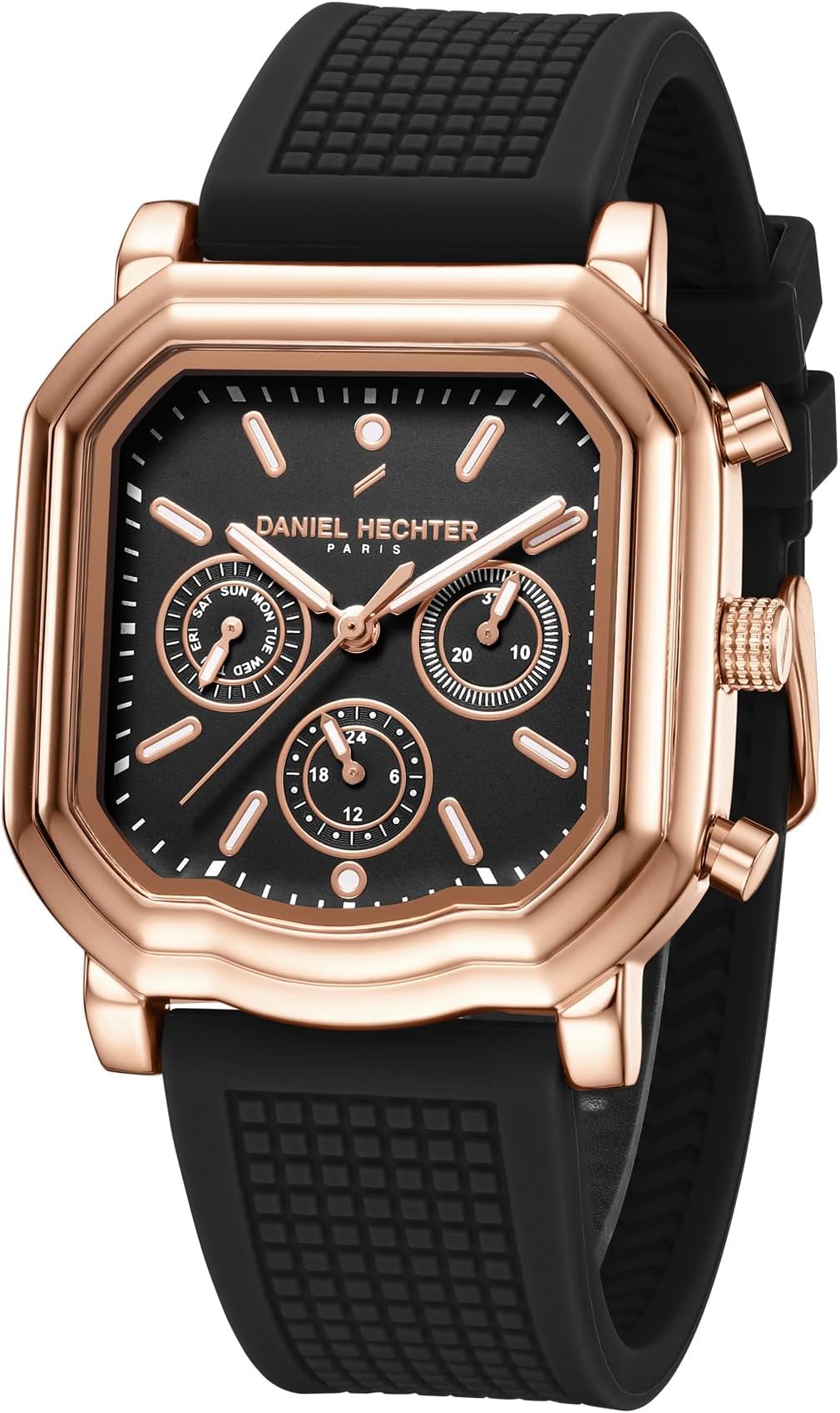 Paris Moulin Collection Analog Watch for Men with Square Case, Luminous Hands & Markers, Multifunction Dial and Silicone Strap