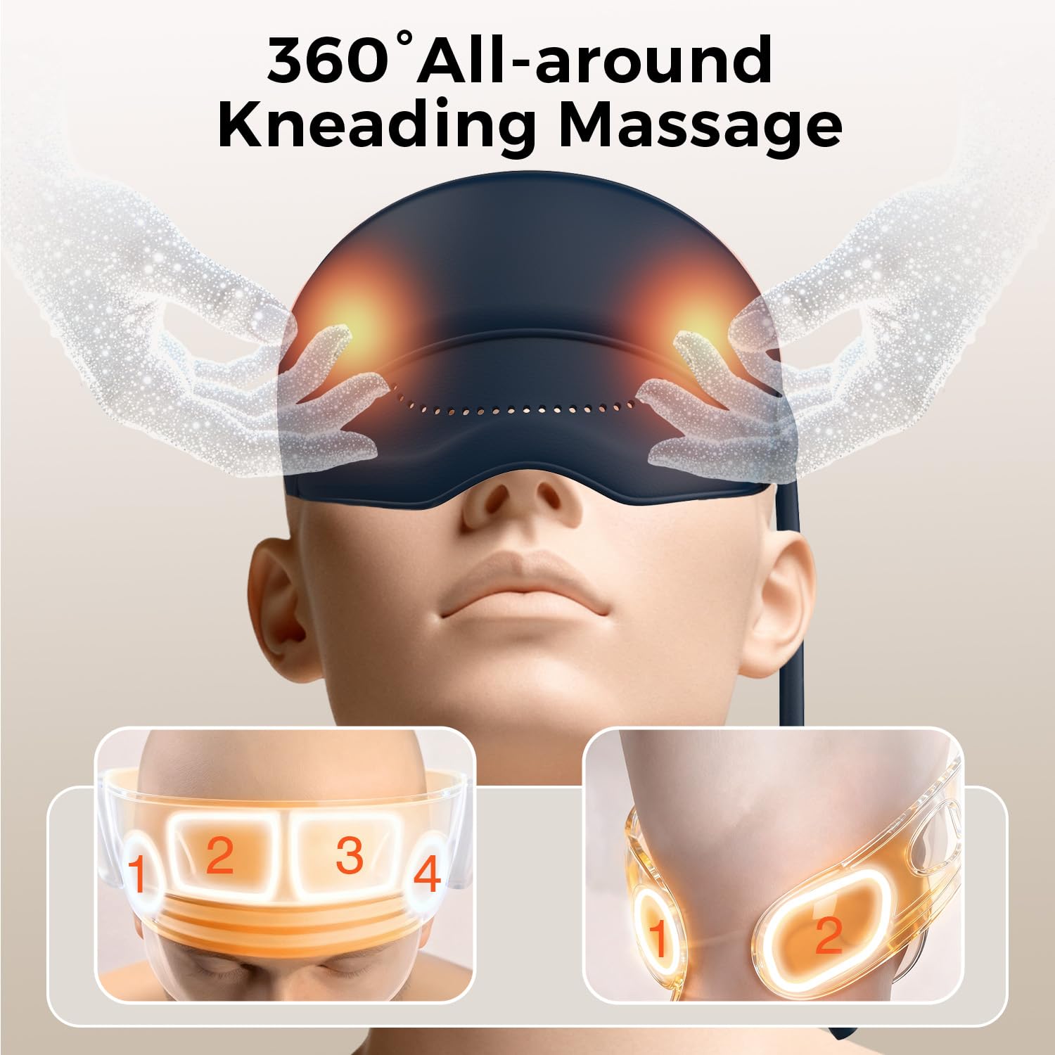 FSA Eligible HSA Approved Head and Eye Massager with Heat, 2200mAh Rechargeable Electric Scalp and Forehead Massage Tool, 6-Zone Kneading, Adjustable Pressure, Remote Control