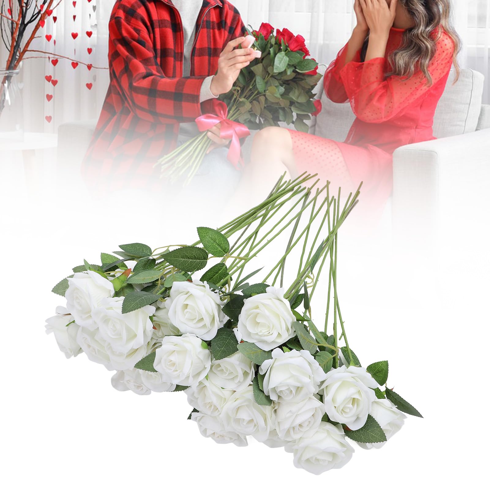 Rose Artificiali, 50 Pezzi di Rose Finte Realistiche con Steli Lunghi 50,5 Cm, Fiori di Seta Artificiale per la Decorazione di Feste di Matrimonio in Casa e Ufficio Manutenzione Facile Uso