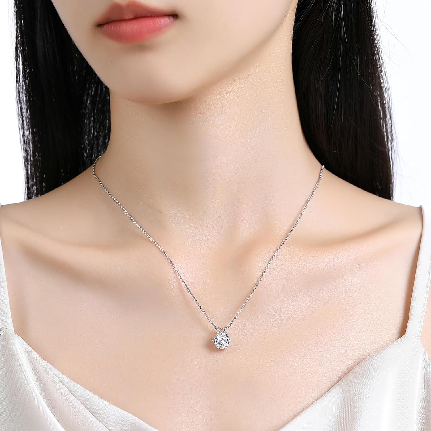 925 Sterling Silver Moissanite Necklace for Women, 1-2Ct Lab Grown Solitaire Moissanite Diamond Pendant 18K White/Yellow Gold Plated Jewelry Gifts for Her - Image 2