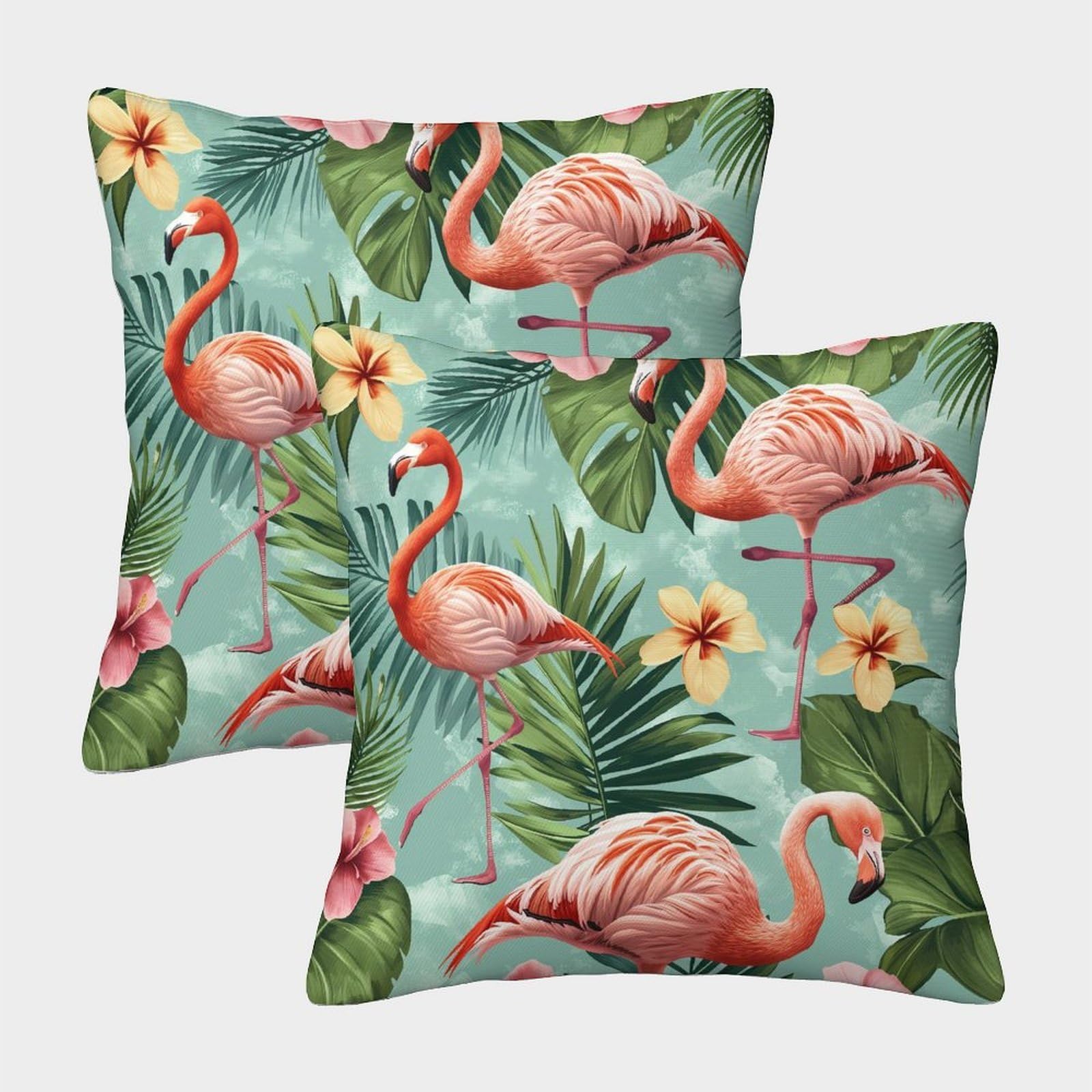 kaiyun 2 Pack Flamingo Luxury Digital Printed Soft 3D Tropical Vintage Pattern Themed Square Cushion Cover 45x45cm