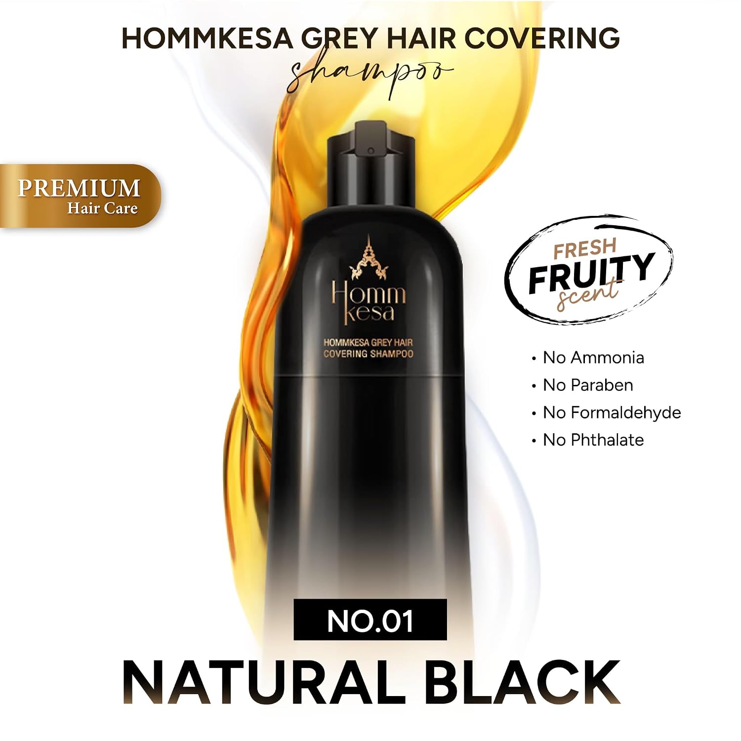 Gray Hair Covering Shampoo | Premium 3-in-1 Hair Dye Shampoo for Gray Hair, Natural Black, 6 Packets