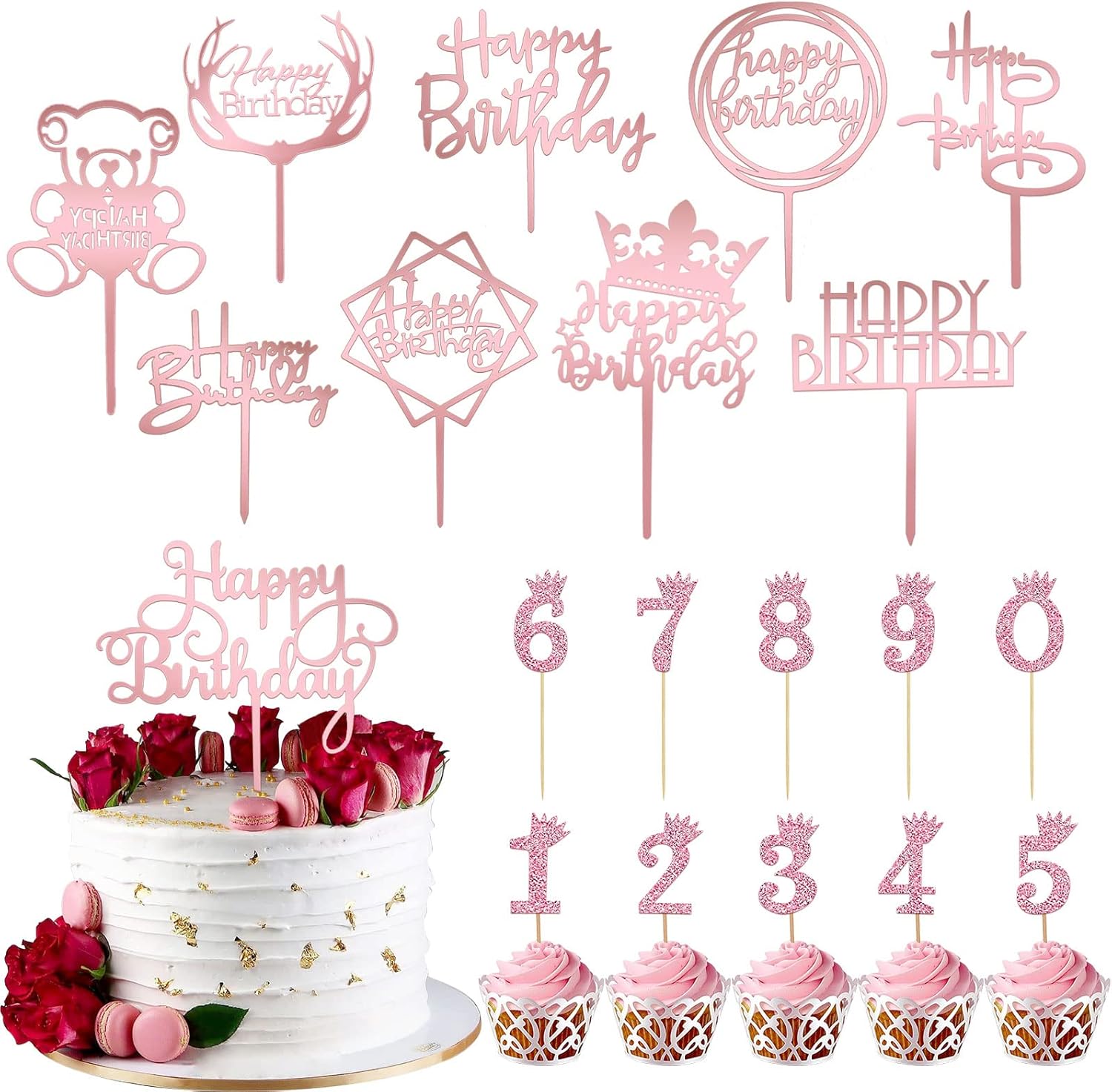 Happy Birthday Cake Topper,Numbers 09 Cake Topper,Pink Acrylic Happy Birthday Cake