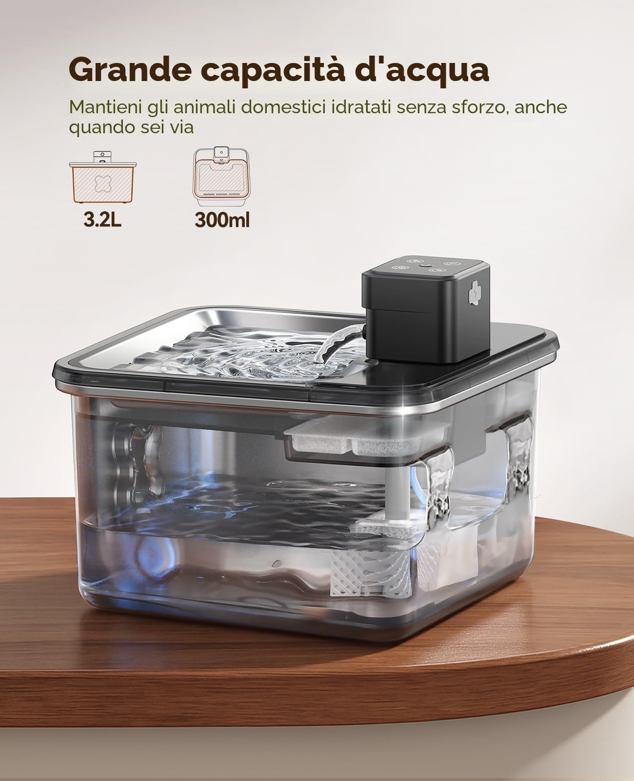 FEELNEEDY Fontanella per Gatti senza Fili, 3.2L Fontana per Gatti Acciaio Inox con Sensore di Movimento, Lavabile in Lavastoviglie, Visualizzazione del Filtro, 4000 mAh Batteria | FEELNEEDY Fontana trasparente per animali domestici, a batteria, sensore di