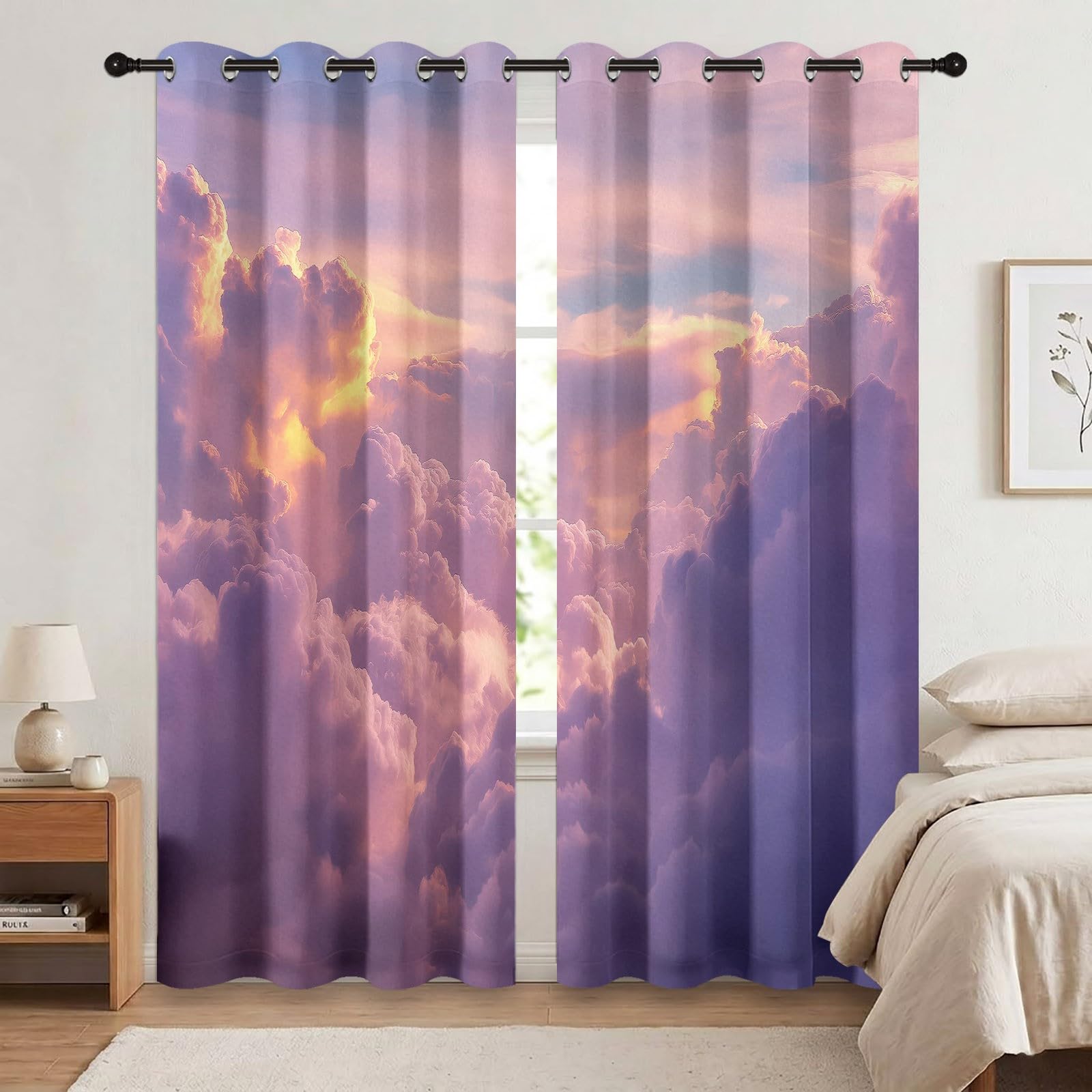 Rosa Vorhang Abdunkelnd mit Ösen, Ösenschal Vorhänge Weltall Wolke Abenddämmerung & Wolken H200 x B70 cm (2er Pack) für Schlafzimmer Blickdichte Gardinen, Thermovorhang gegen Kälte