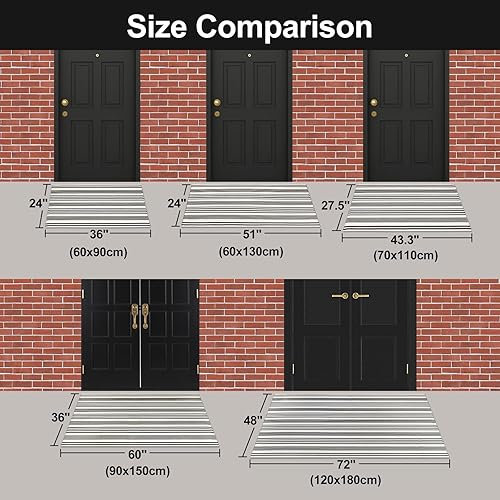 Miniatura 2 de OJIA - Tapetes tejidos de algodón para interiores, exteriores, entrada, porche, casa de campo y cocina, tapete a rayas blanco y negro lavable,