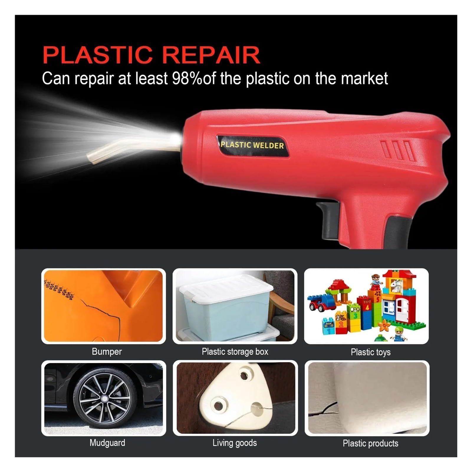 Pistola de clavos, Kit de pistola soldar plástico mejorada 200W, reparador alta potencia, grapas hierro for, reparación automóviles PVC, herramienta alambre clavos