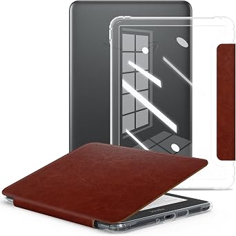 E NET-CASE Case for All-new 2024 Released & Kindle Colorsoft 2025 7 inch Ebook Electronic Reader,Clear Back Shell Durable PU Leather Cover with Auto Sleep Wake,Brown