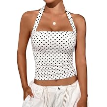 COCCKO Womens Polka Dot Tank Top Halter Sleeveless Summer Push Up Corset Crop Y2K Tops