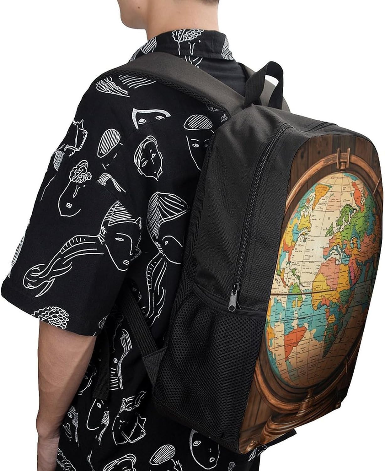 All-Weather Ancient World Globe Laptop Backpack for Men Women Water Resistant Travel Carry on Backpack Work Business Commuter Daypack for Hiking Camping Cycling Climbing Black image 5