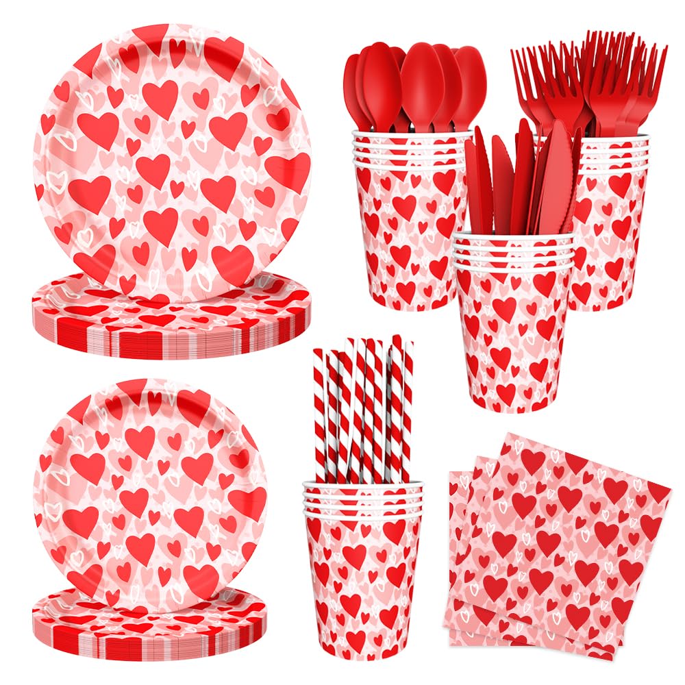 Assiettes Saint-Valentin en cœur AIBIIN | Vaisselle jetable chic pour 24 invités