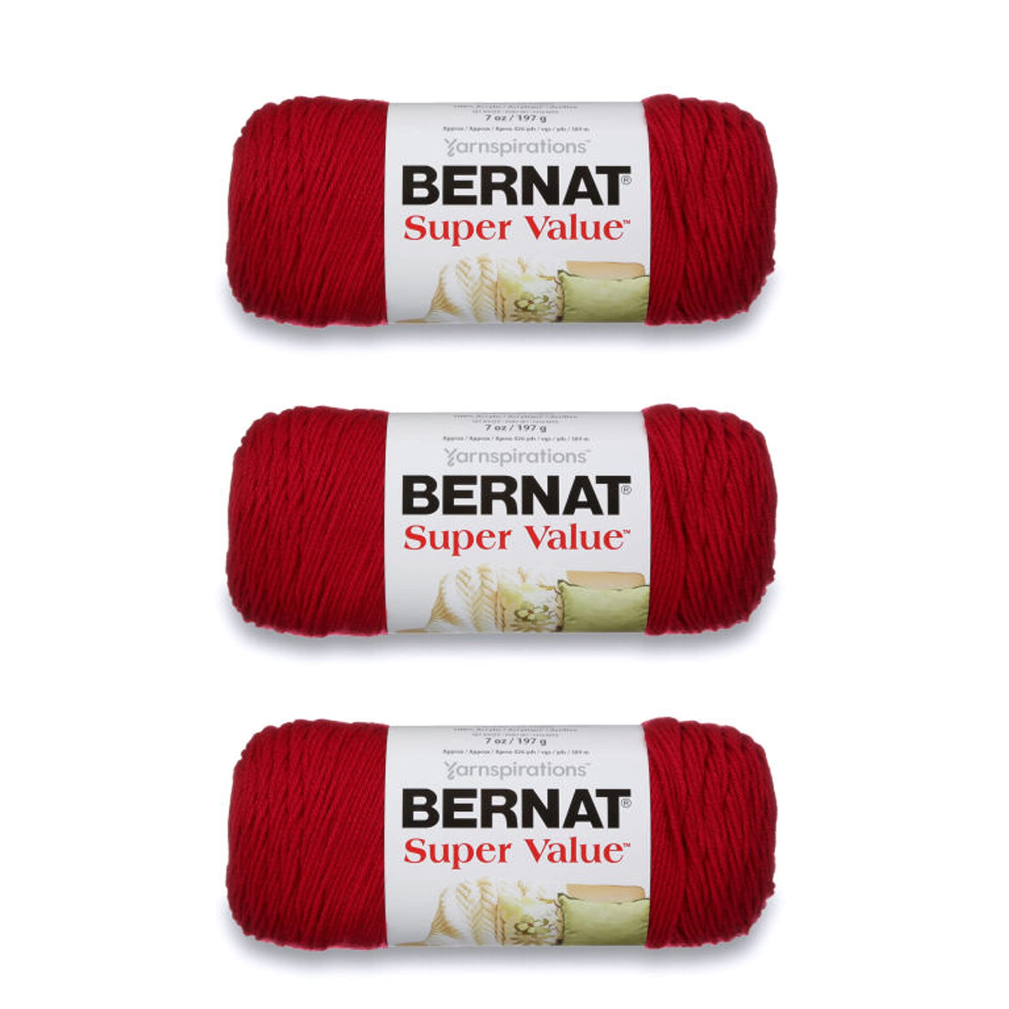 BernatSuper Value Yarn, 3 Pack, Cherry Red 3 Count