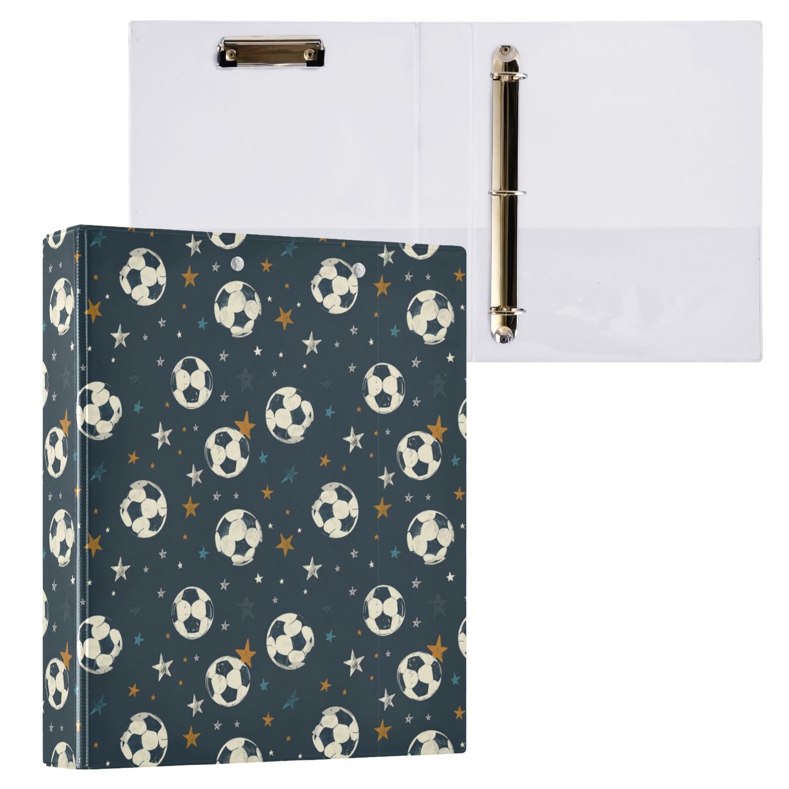 Raccoglitore a 3 anelli con stampa calcistica, 3,8 cm, contiene 200 fogli con 3 tasche interne in PVC trasparente, per scuola e ufficio