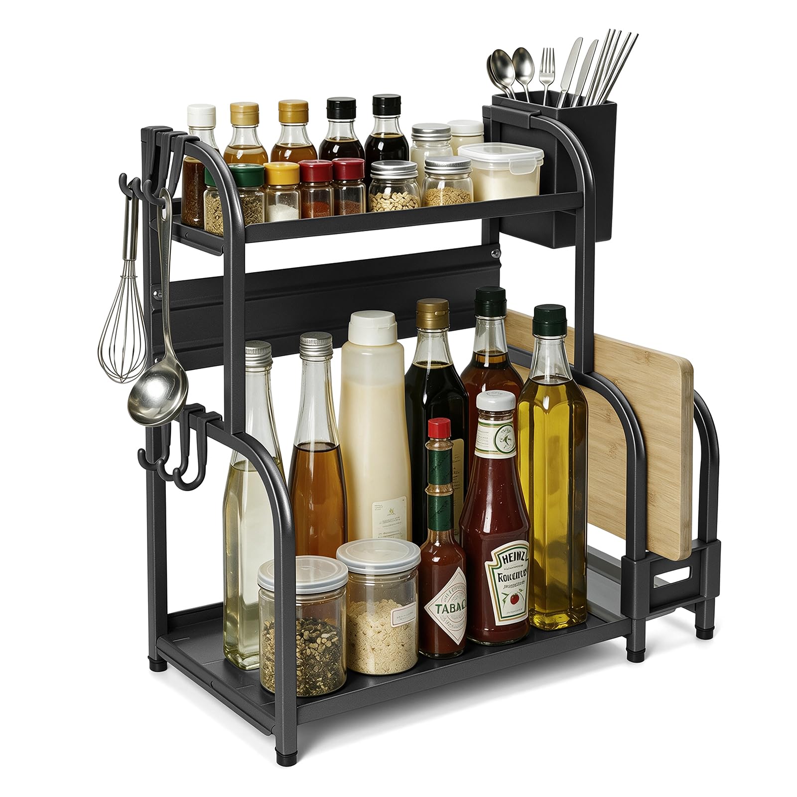 Lubardy Spice Rack 2 Tier Kitchen Countertop Organizer Metal Storage Shelf