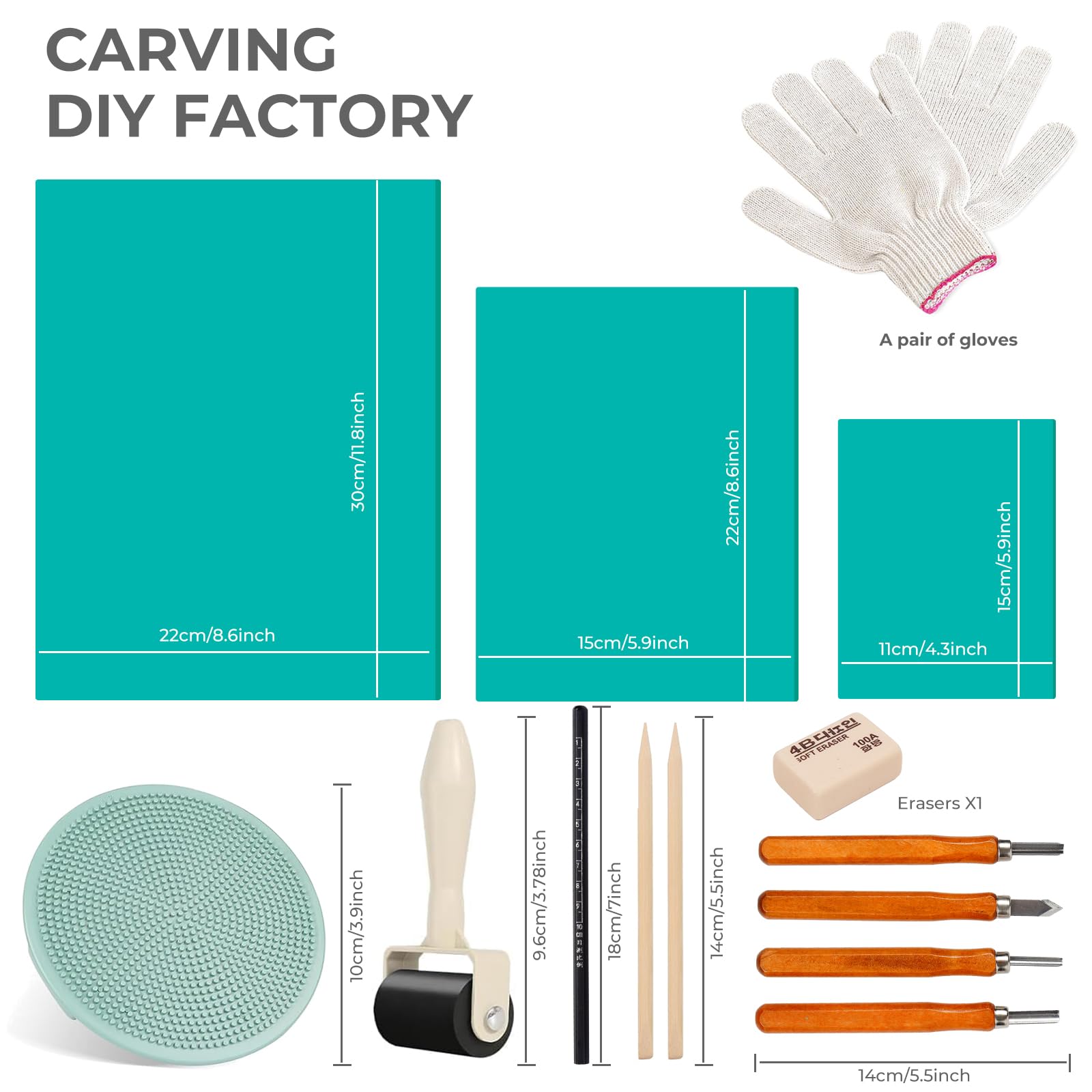 Linoleum, set per Stampa Linoleum, A4, A5, A6 Linoleum per Incisione Fogli di Gomma, Set per la Stampa su Linoleum con Strumenti per Intaglio per Principianti per Realizzare Lavori Artigianali