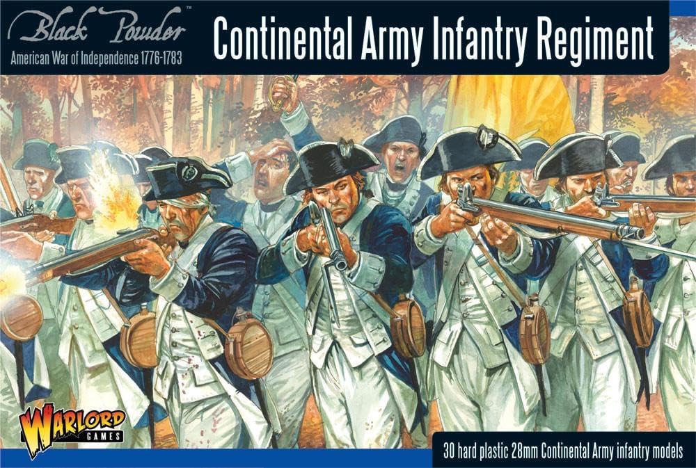 Warlord Black Powder Revolutionary War Continental Army Infantry Regiment 1:56 Tabletop Miniatures - Plastic Paintable Miniature 1700-1900 Soldiers Set, Table Top 28mm Military Minifigures for Adults