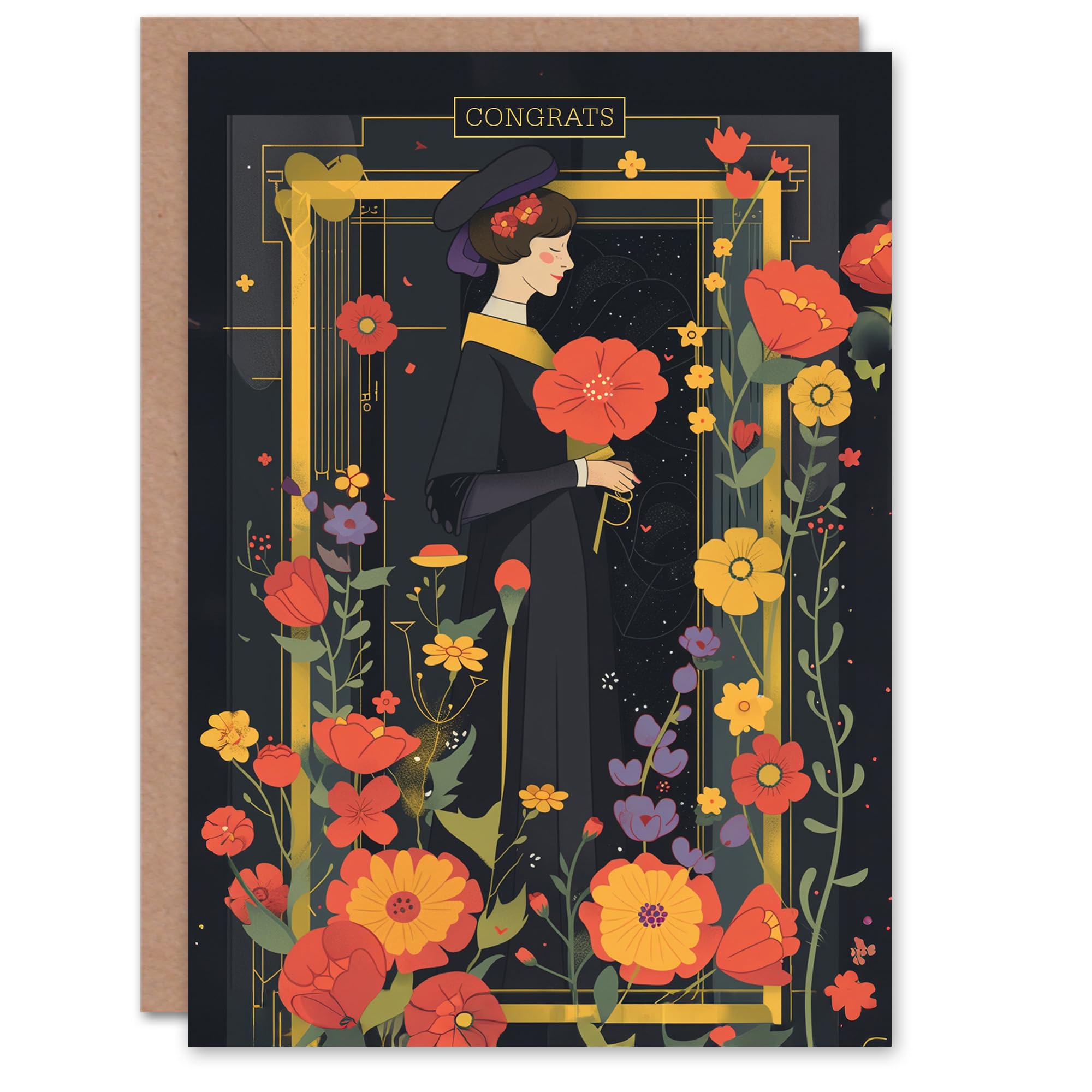 Artery8 Congratulations Greeting Card Woman Graduation Day Floral Art Deco For Her