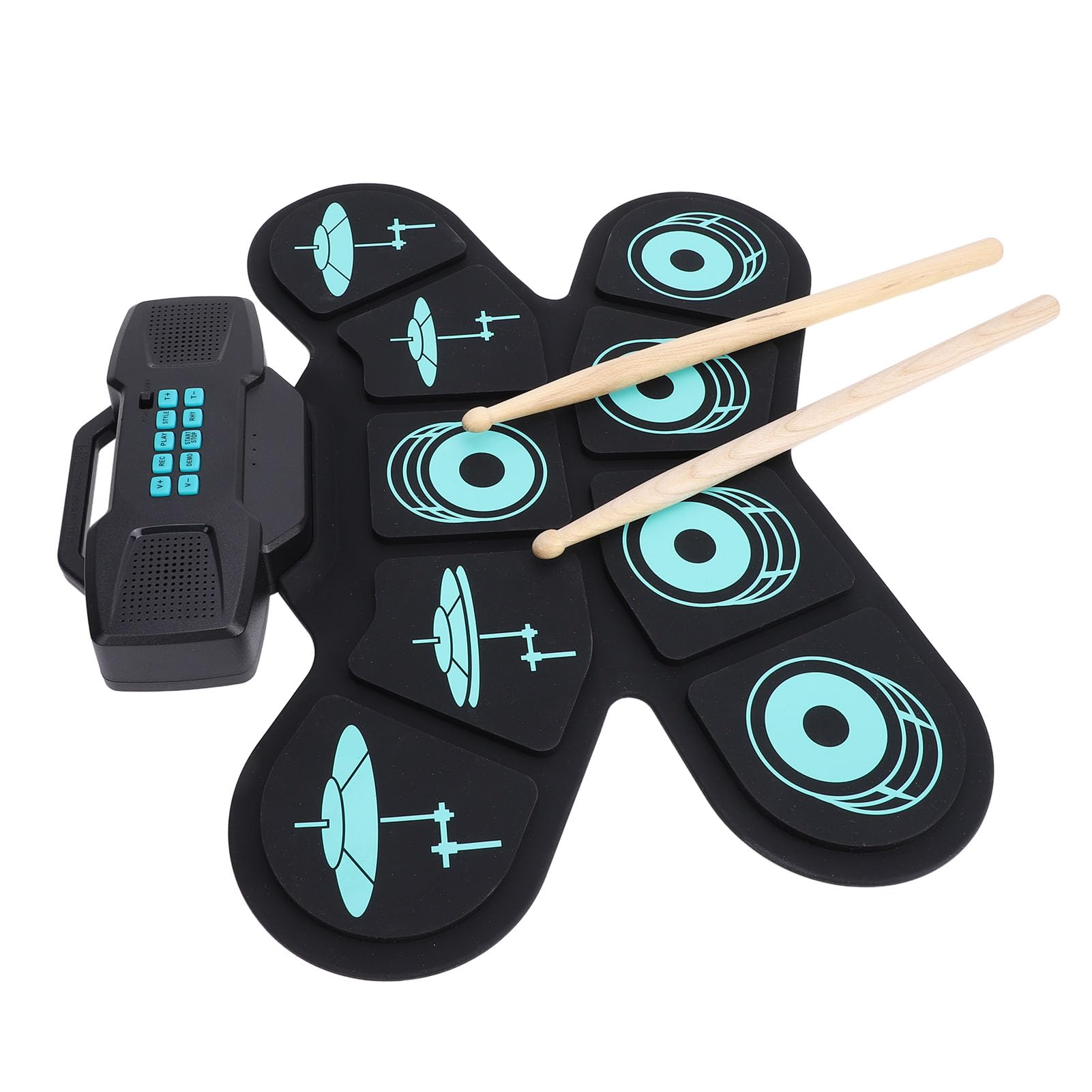 Pad de Batería Electrónica WG500 con Baquetas, 9 Pads, Parlantes Duales, Resistente Al Agua, 10 Kits de Batería, 10 Canciones de Demostración, 8 Horas de Reproducción, 7 Tonos,