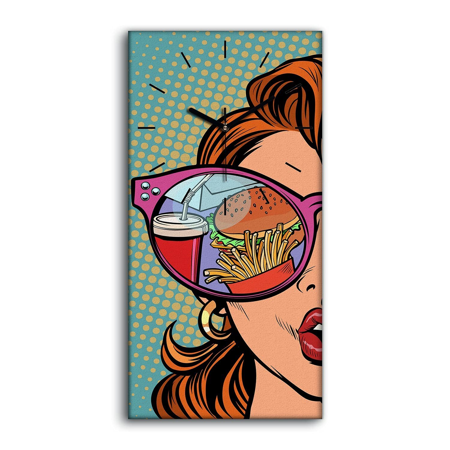 Horloge sur toile 30x60cm femme lunettes pop art
