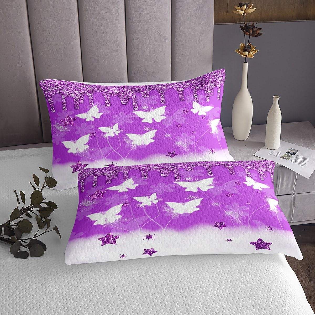 Feelyou Purple Glitter Print Bedspread Twin Size Butterfly Coverlet Set Tie Dye Print Quilt Set Star Decor Bedding Collection for Boys Girls Kids Adults