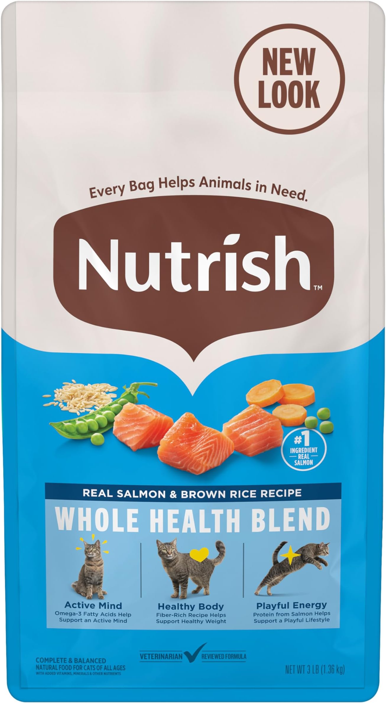 Nutrish Dry Cat Food, Real Salmon & Brown Rice Recipe Whole Health Blend, 3 lb. Bag (Rachael Ray)