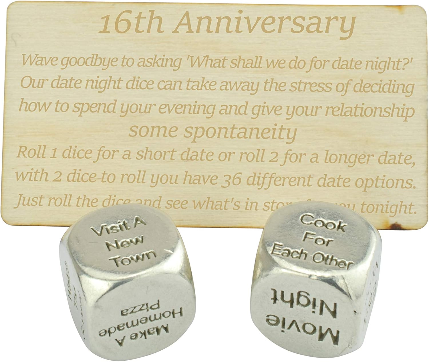 16 Year Anniversary Metal Date Night Dice - Create a Unique 16th Anniversary Date Night