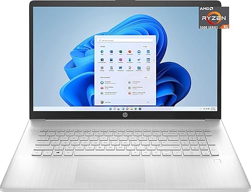 HP Laptop Full HD de 17.3 pulgadas, AMD Ryzen 5 5500U (Beat i5-10500), 8 GB de RAM, SSD NVMe de 256 GB, USB-C, huellas dactilares, HDMI, cámara web,