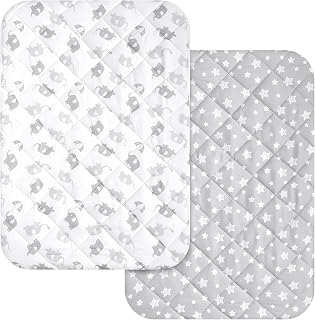 2 Pack Mini Crib Mattress Pad Cover 39"×27"×5", Quilted Pack and Play Sheet Suitable for Graco Pack and Play, Breathable Thick Playard Playpen Sheets, Gray Star&Elephant