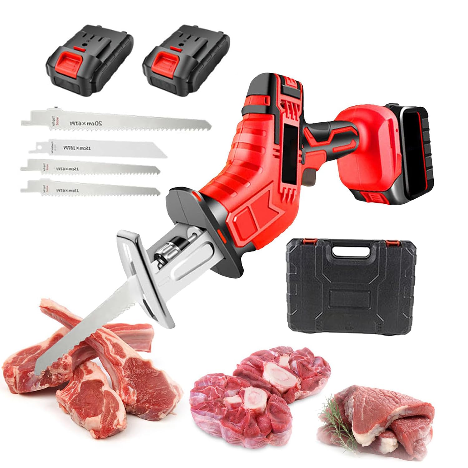 Máquina de Sierra para Huesos inalámbrica, cortadora de Carne con Sierra Manual eléctrica, Corte de Tubos de PVC Batería de Litio de Gran Capacidad Mango Recubierto de Goma con Agarre