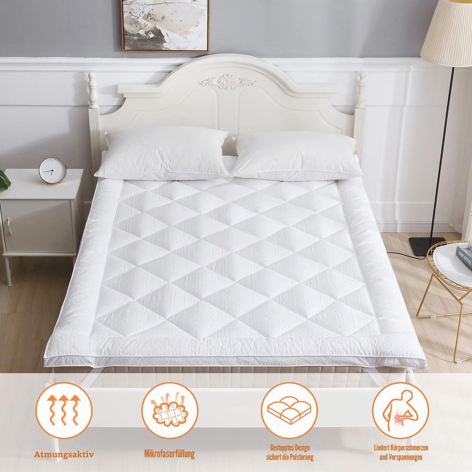 Matratzen Topper 180x200cm weich Gesteppte Microfaser Topper | Matratzenauflage zur Erhöhung des Komforts, Hypoallergene Matratzentopper 180x200cm für Boxspringbett und Doppelbett